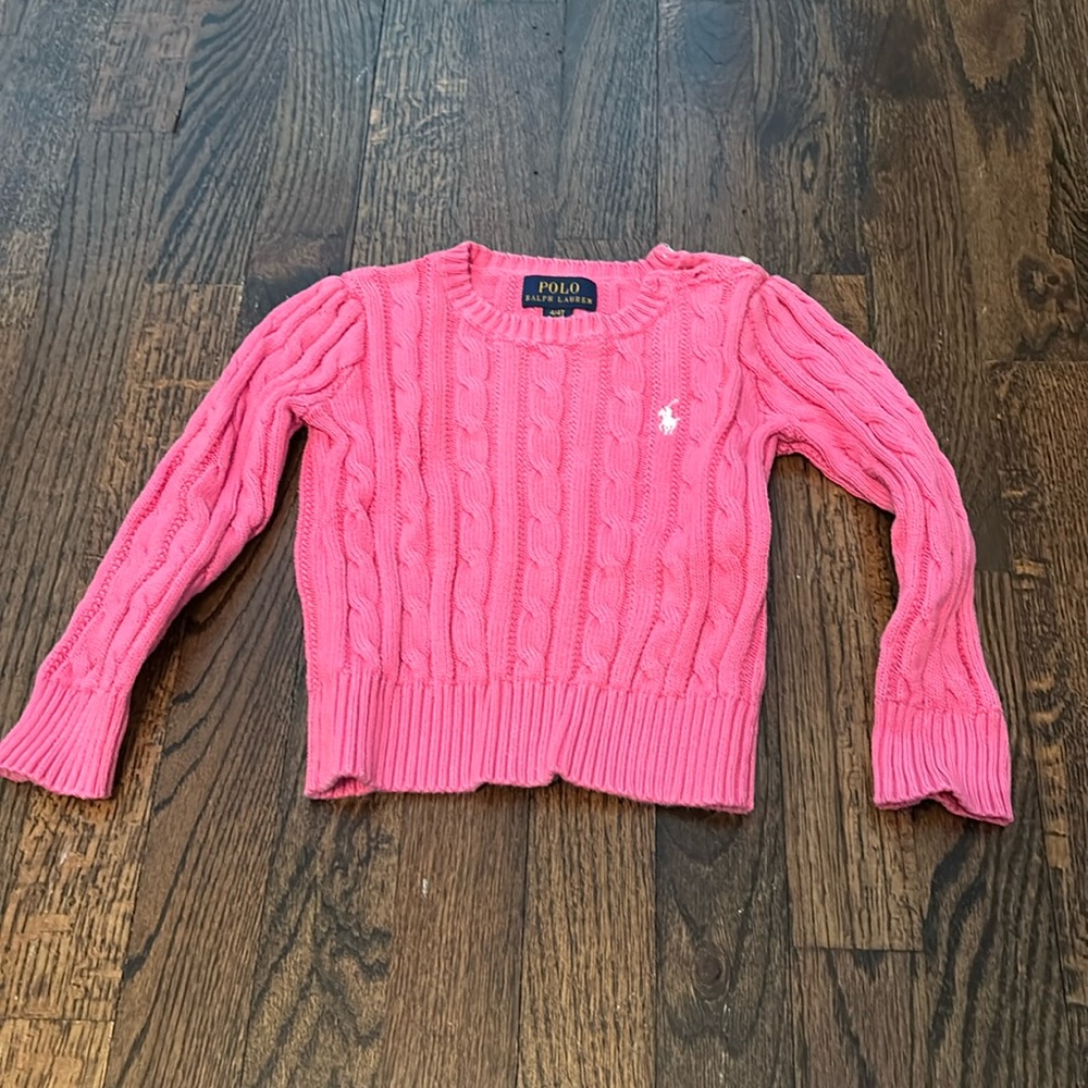 Polo Ralph Lauren sweater, pink with white polo horse, size 4/4T